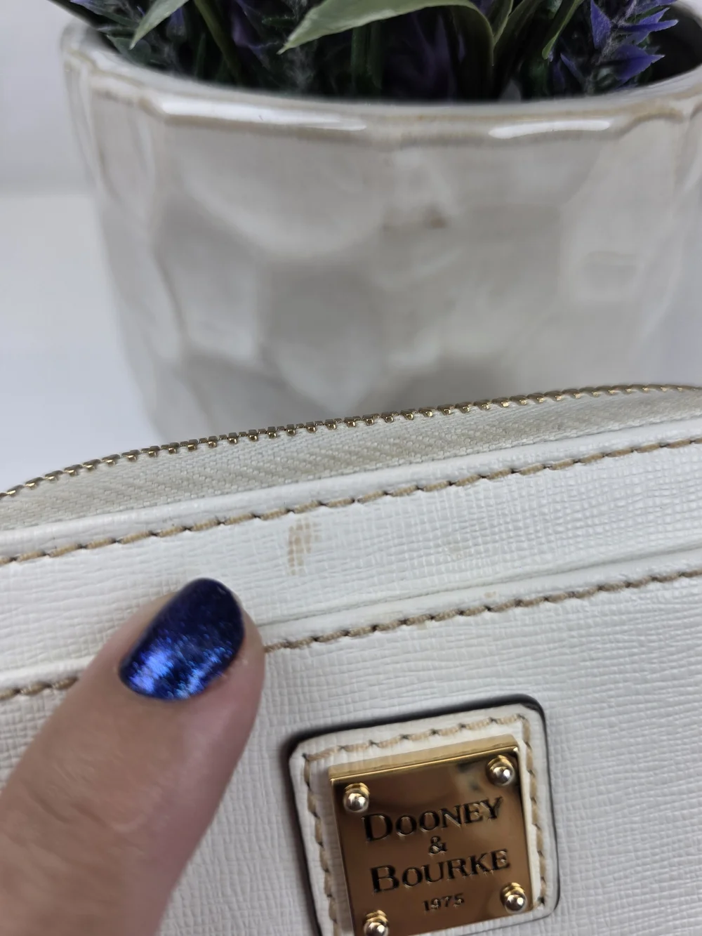 Dooney & Bourke White Cream Zip-Around Compact Wallet